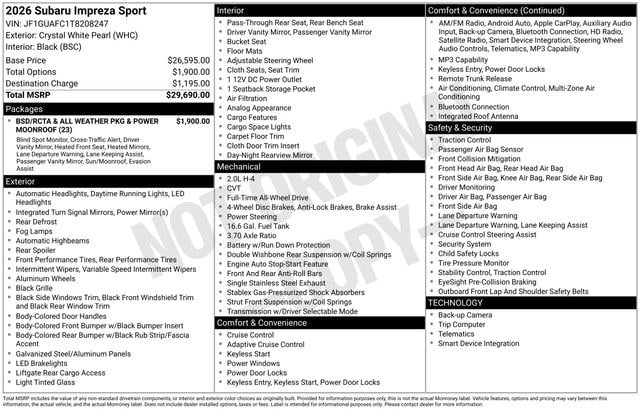 New 2026 Subaru Impreza 2.0i Sport AWD/4WD image 4
