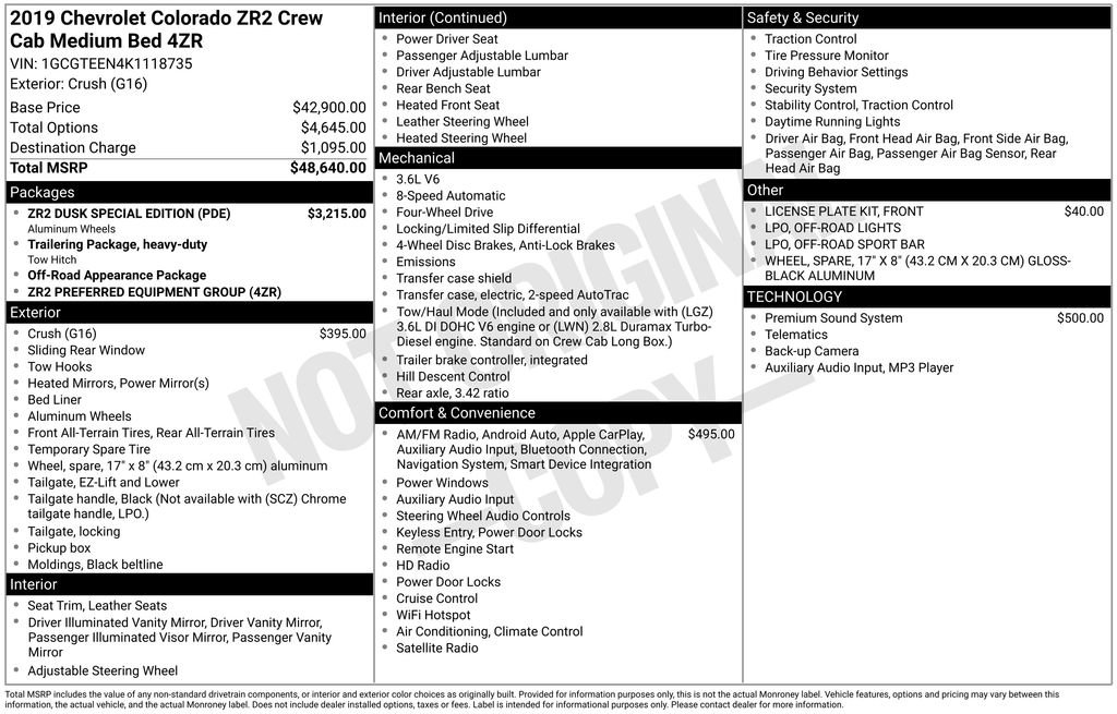 Used 2019 Chevrolet Colorado ZR2 w/ ZR2 Dusk Special Edition image 6