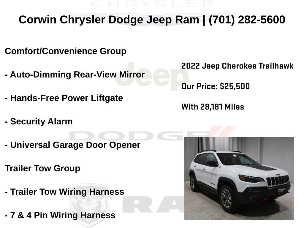 Certified 2022 Jeep Cherokee Trailhawk w/ Sound & Nav Group image 27