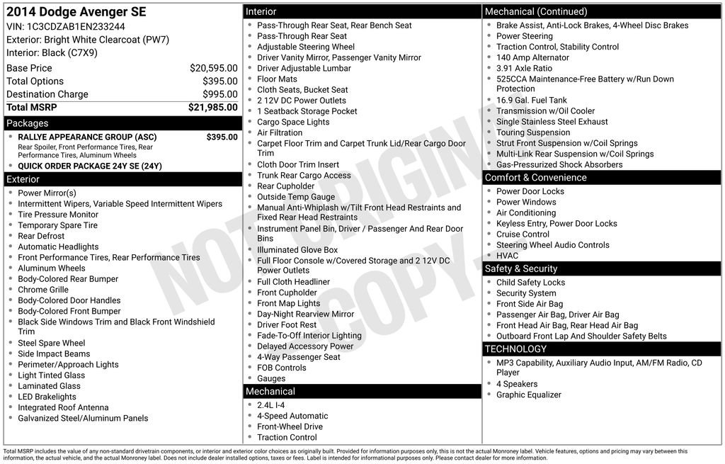 Used 2014 Dodge Avenger SE w/ Rallye Appearance Group FWD image 2