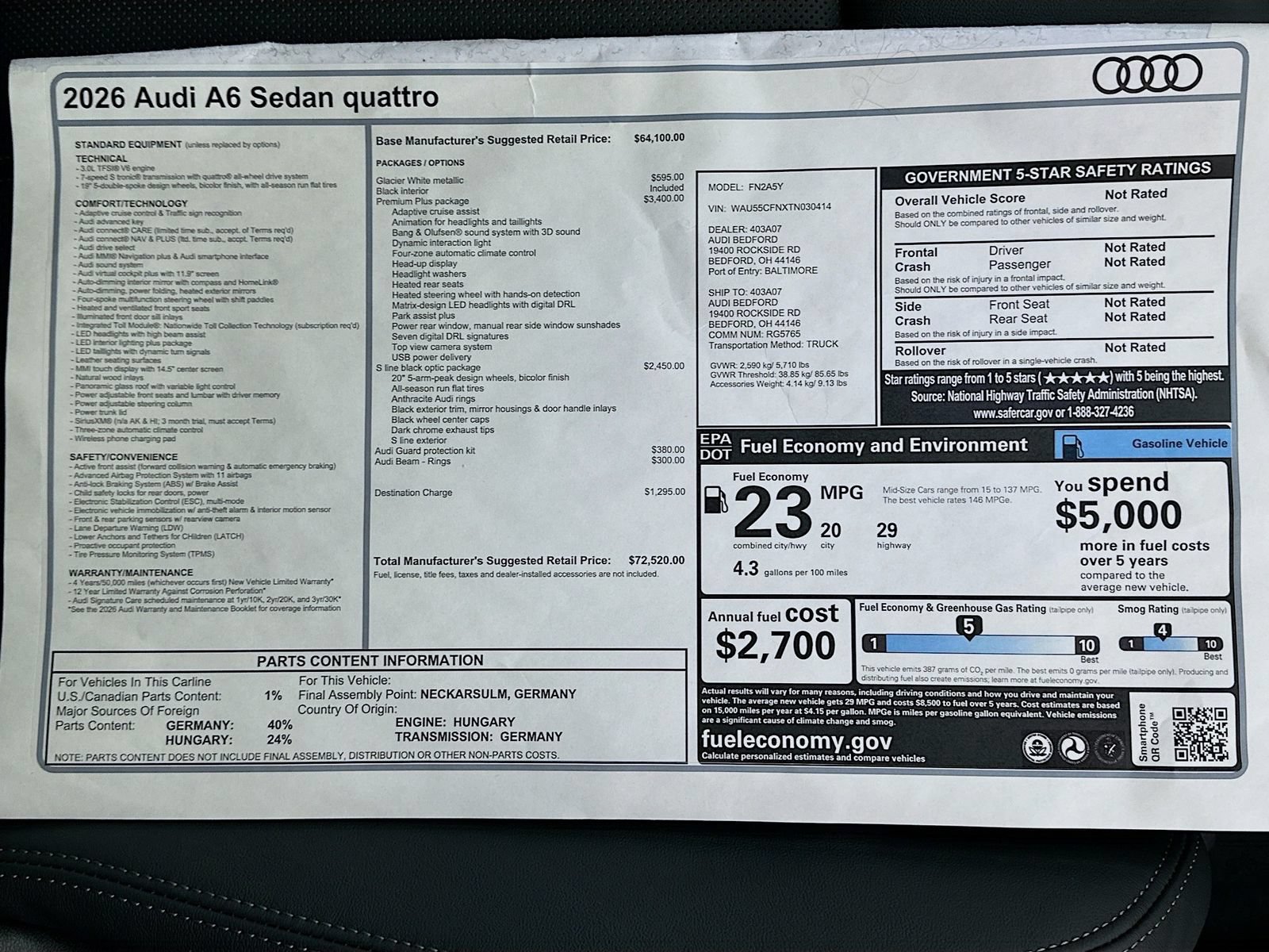 New 2026 Audi A6 Premium Plus AWD/4WD image 48