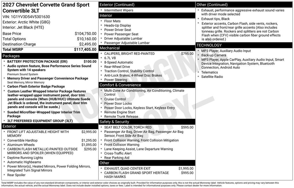 New 2027 Chevrolet Corvette Grand Sport w/ Battery Protection Package RWD image 21