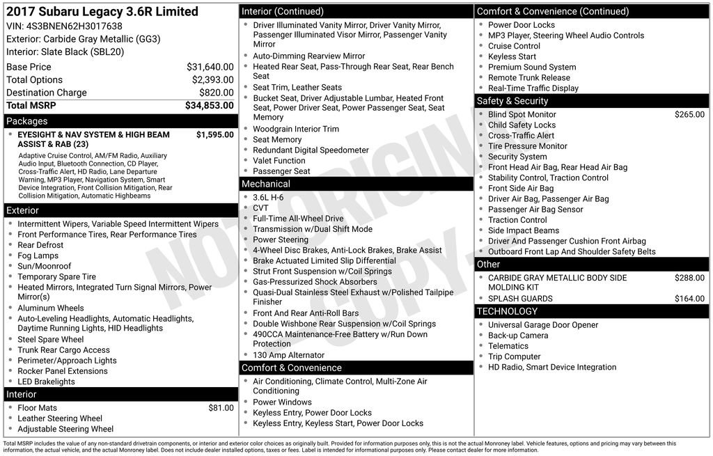 Used 2017 Subaru Legacy 3.6R Limited image 32