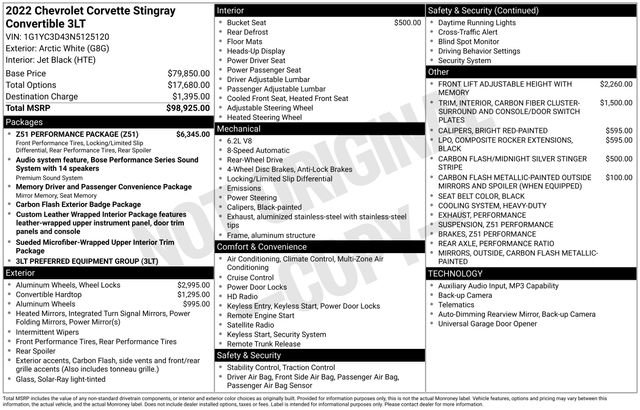 Certified 2022 Chevrolet Corvette Stingray Premium Conv w/ Z51 Performance Package RWD image 23