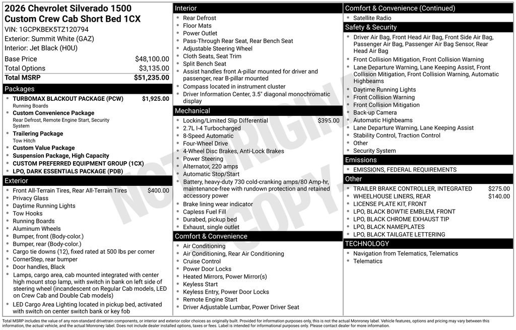 New 2026 Chevrolet Silverado 1500 Custom w/ Turbomax Blackout Package image 4