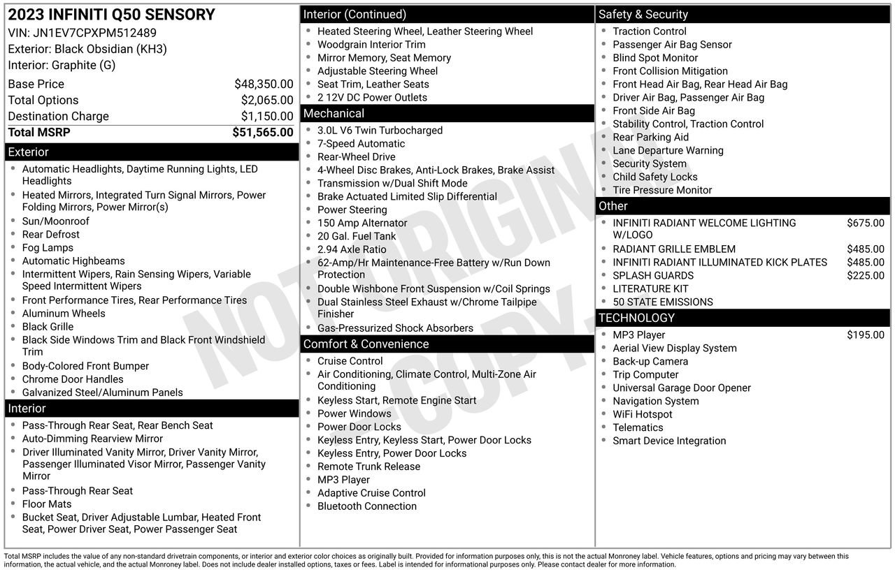 Certified 2023 INFINITI Q50 Sensory image 34
