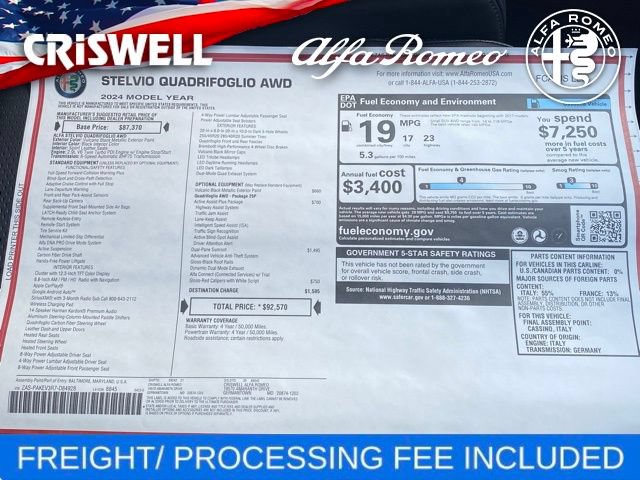 New 2024 Alfa Romeo Stelvio Quadrifoglio w/ Active Assist Plus Package AWD/4WD image 50