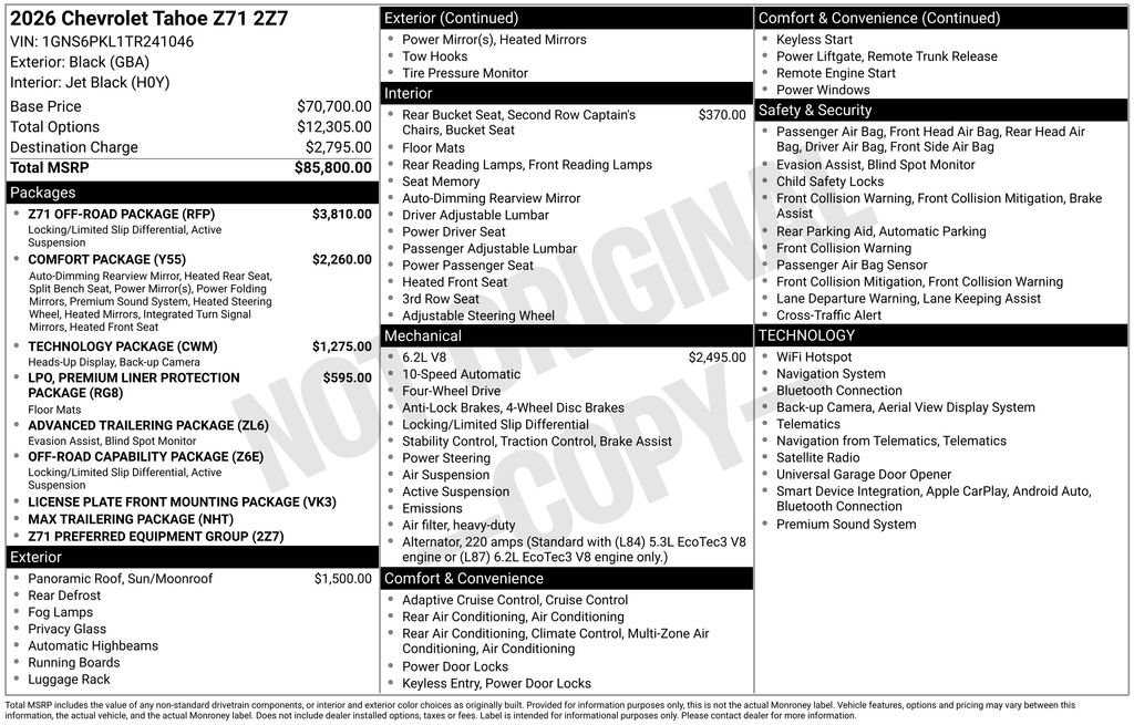 Used 2026 Chevrolet Tahoe Z71 w/ Z71 Off-Road Package AWD/4WD image 42