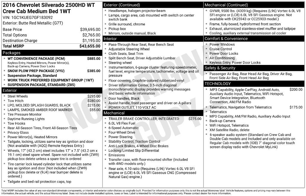 Used 2016 Chevrolet Silverado 2500 W/T w/ WT Convenience Package AWD/4WD image 2