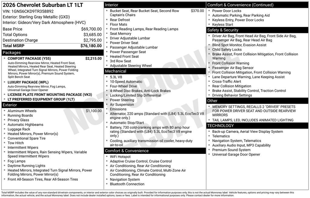 New 2026 Chevrolet Suburban LT w/ Comfort Package AWD/4WD image 10