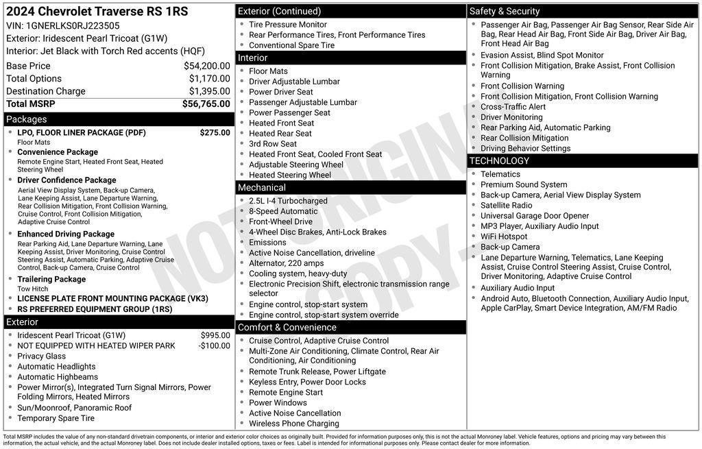 Used 2024 Chevrolet Traverse RS w/ LPO, Floor Liner Package FWD image 6
