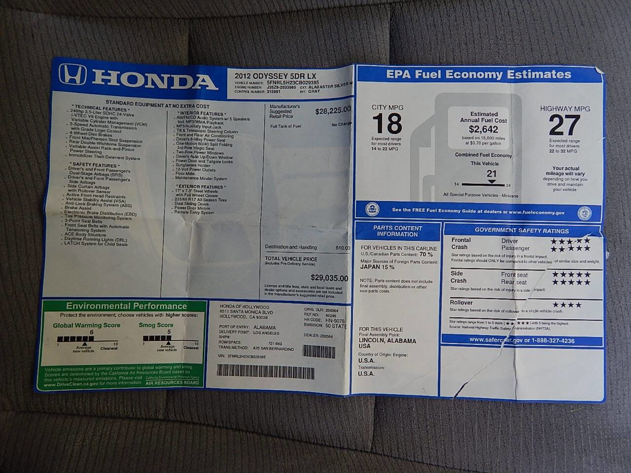 Used 2012 Honda Odyssey LX image 32