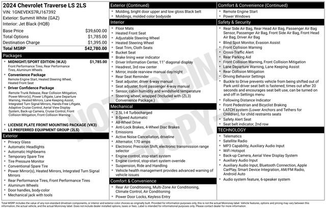 Used 2024 Chevrolet Traverse LS w/ Midnight/Sport Edition AWD/4WD image 2