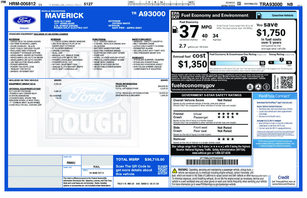 New 2026 Ford Maverick XLT w/ Equipment Group 301A AWD/4WD image 11