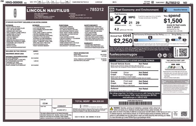 Certified 2024 Lincoln Nautilus Reserve w/ Equipment Group 202A image 35