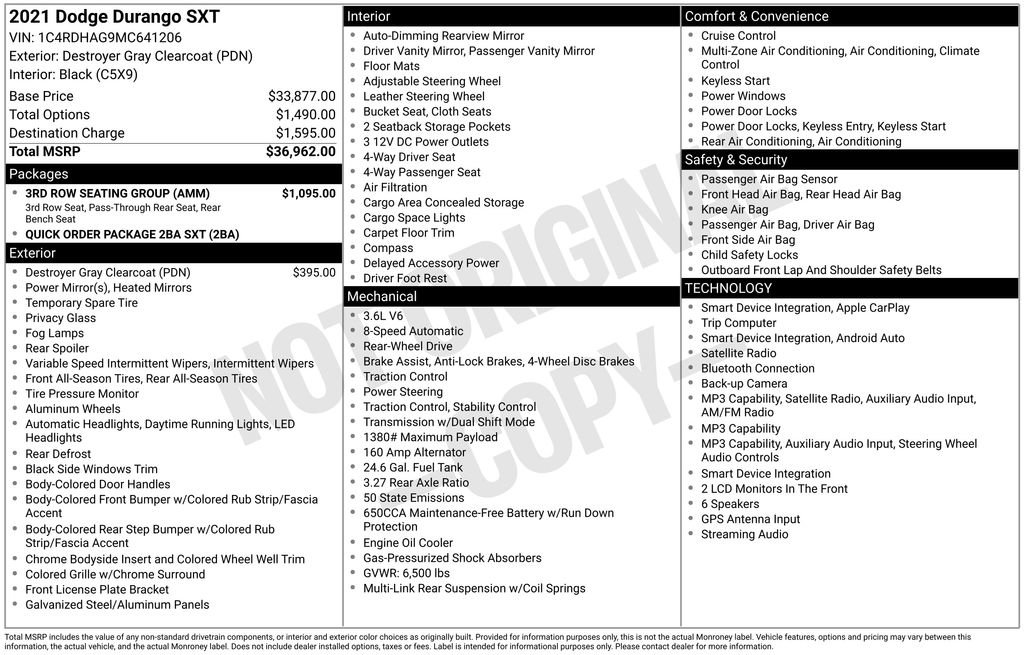 Used 2021 Dodge Durango SXT w/ 3rd Row Seating Group RWD image 15