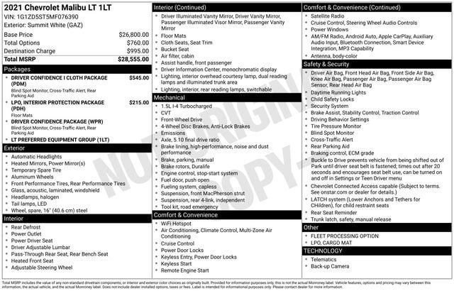 Used 2021 Chevrolet Malibu LT FWD image 2