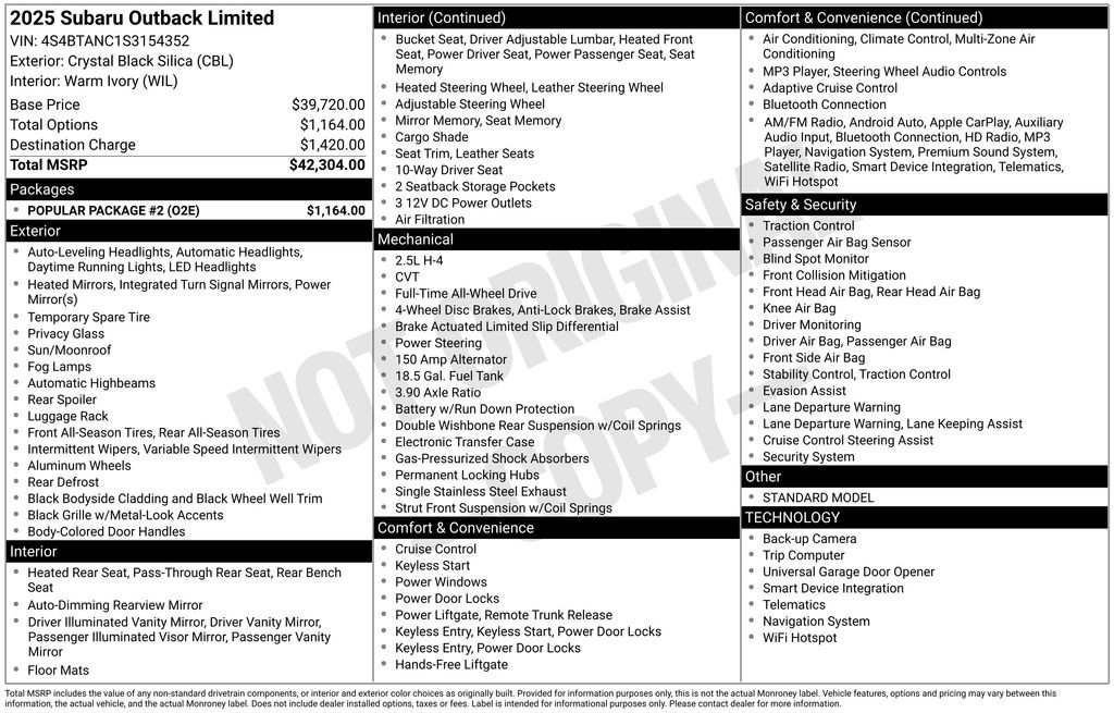 Used 2025 Subaru Outback Limited w/ Popular Package #2 image 26
