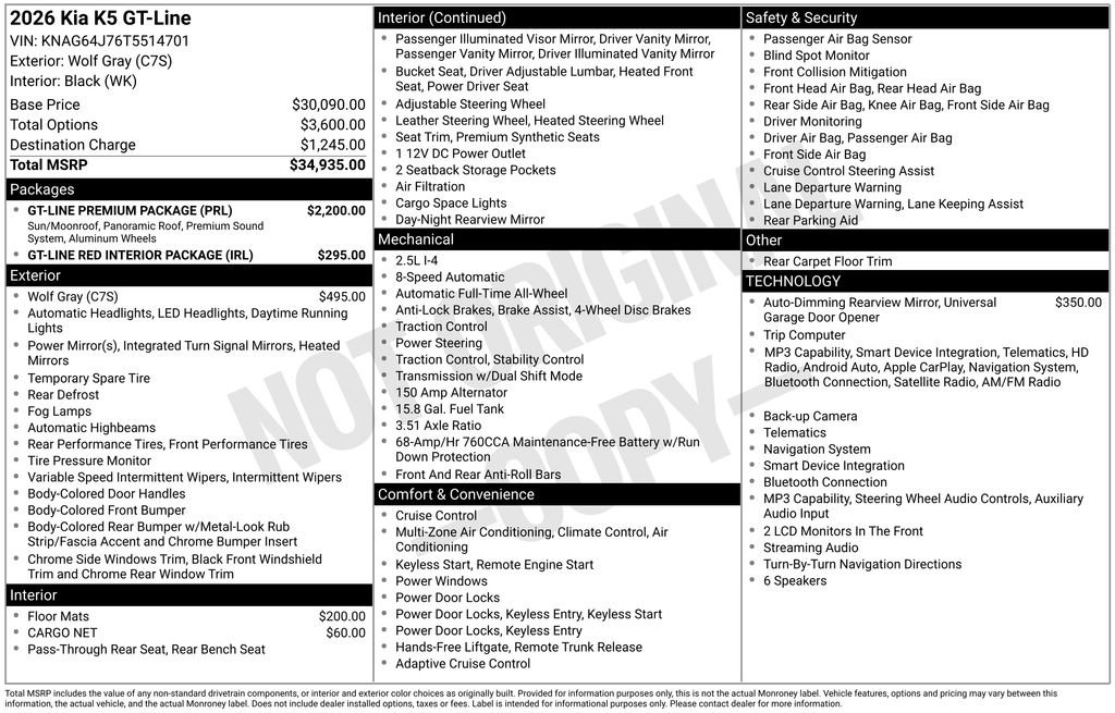 New 2026 Kia K5 GT-Line w/ GT-Line Premium Package AWD/4WD image 6