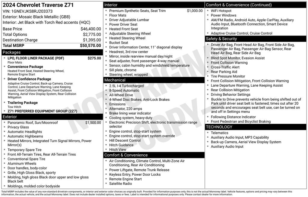 Used 2024 Chevrolet Traverse Z71 w/ LPO, Floor Liner Package AWD/4WD image 11