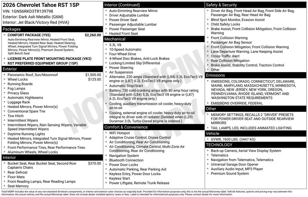 New 2026 Chevrolet Tahoe RST w/ Comfort Package image 2