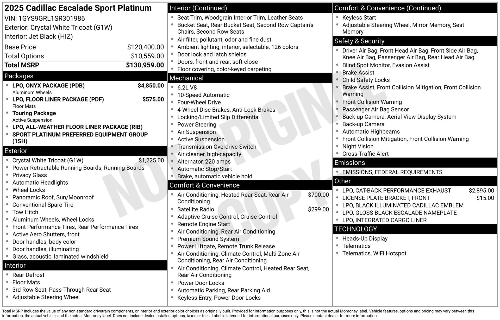 New 2025 Cadillac Escalade Sport Platinum w/ LPO, ONYX Package