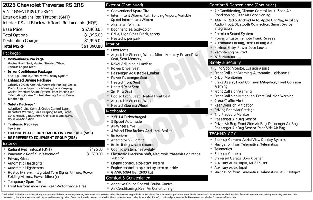 Used 2026 Chevrolet Traverse RS image 2