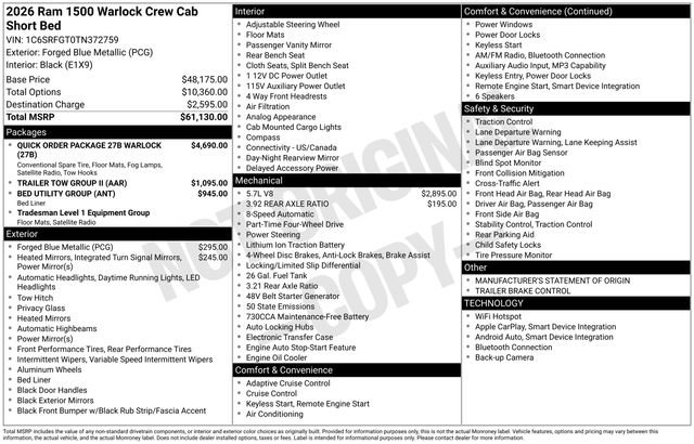 New 2026 RAM 1500 Classic Warlock AWD/4WD image 29