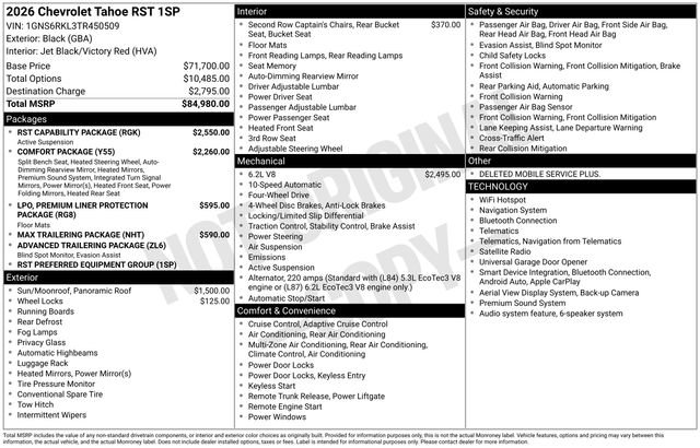 New 2026 Chevrolet Tahoe RST w/ RST Capability Package AWD/4WD image 5