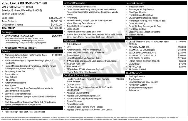 Used 2026 Lexus RX 350h w/ Convenience Package AWD/4WD image 32