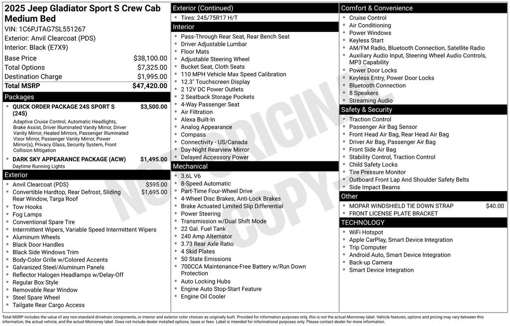 Certified 2025 Jeep Gladiator Sport AWD/4WD image 43