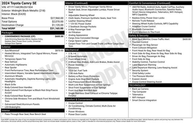 Used 2024 Toyota Camry SE w/ Convenience Package FWD image 29