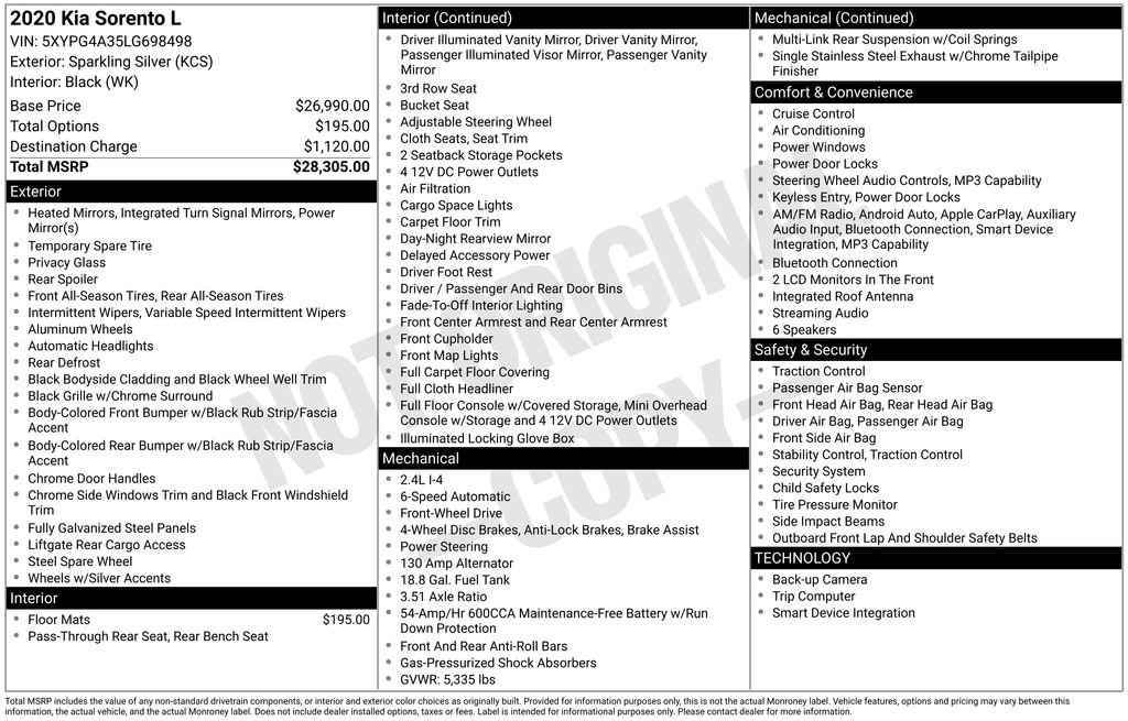 Used 2020 Kia Sorento L image 3