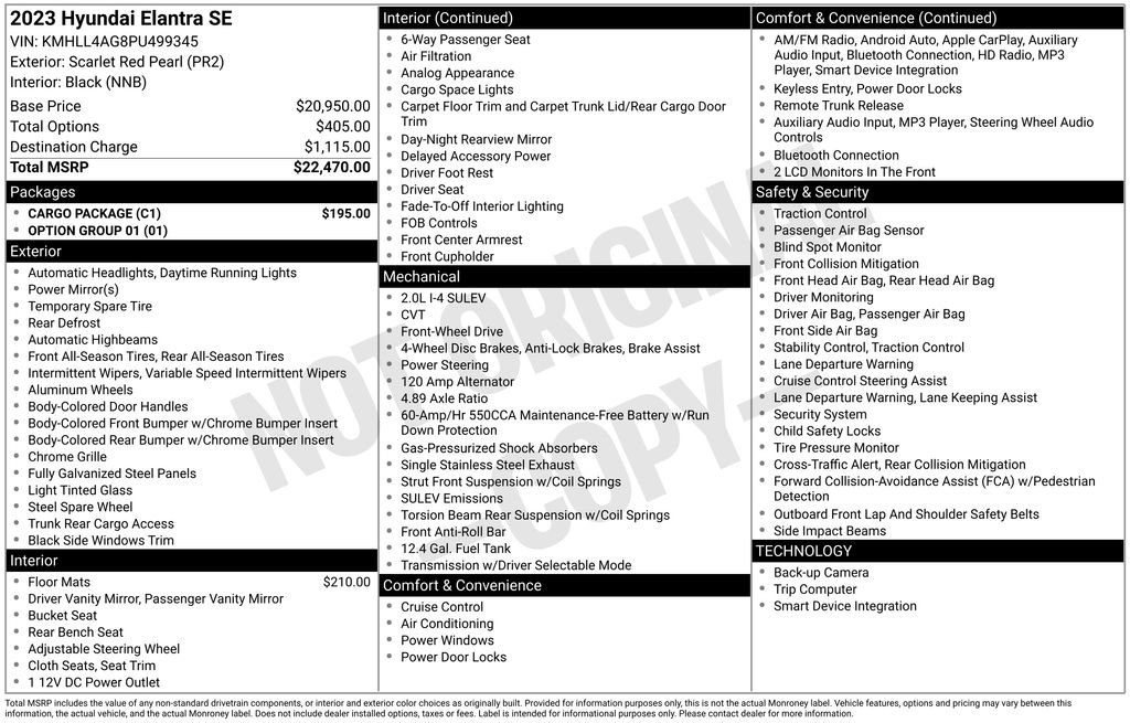 Certified 2023 Hyundai Elantra SE w/ Cargo Package image 3