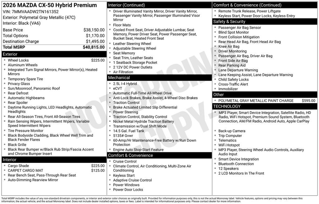 New 2026 MAZDA CX-50 AWD 2.5 Hybrid w/ Premium Pkg image 2