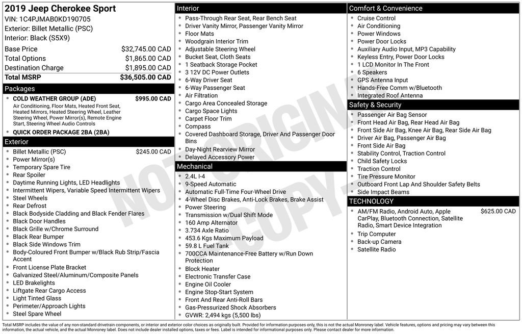 Used 2019 Jeep Cherokee Sport w/ Cold Weather Group image 32