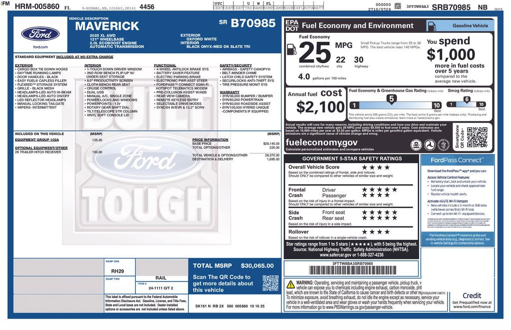 New 2025 Ford Maverick XL w/ Equipment Group 102A image 8