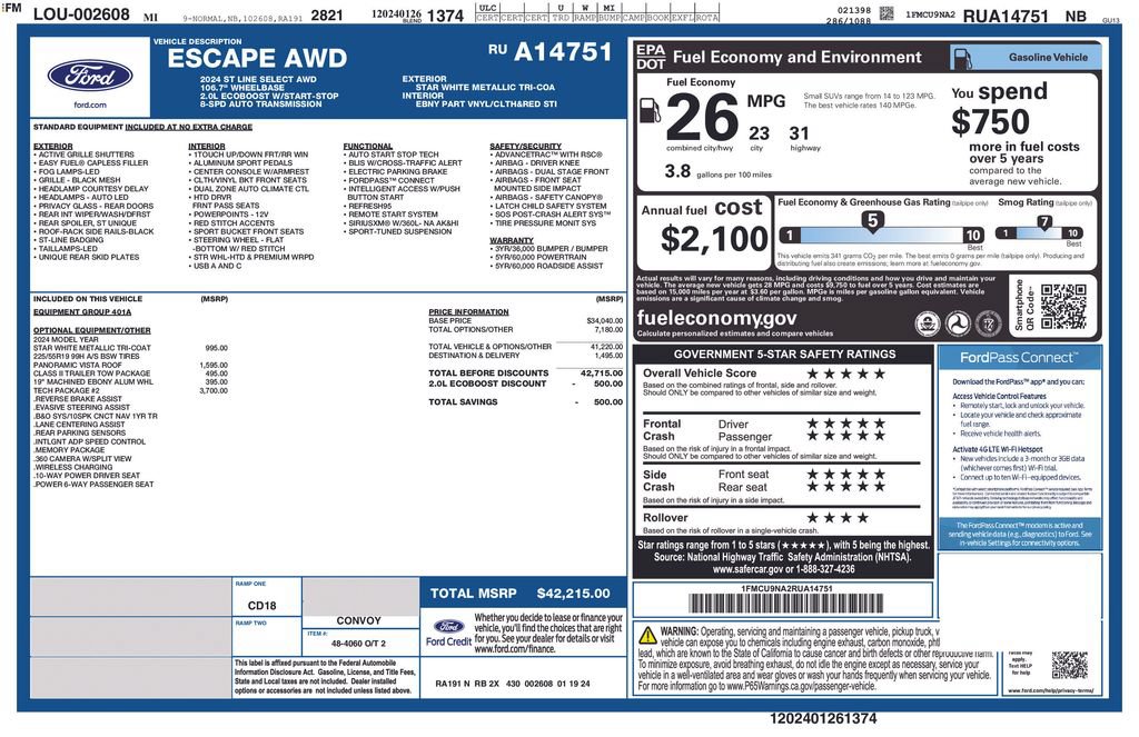 Used 2024 Ford Escape ST-Line Select w/ Tech Pack #2 AWD/4WD image 50