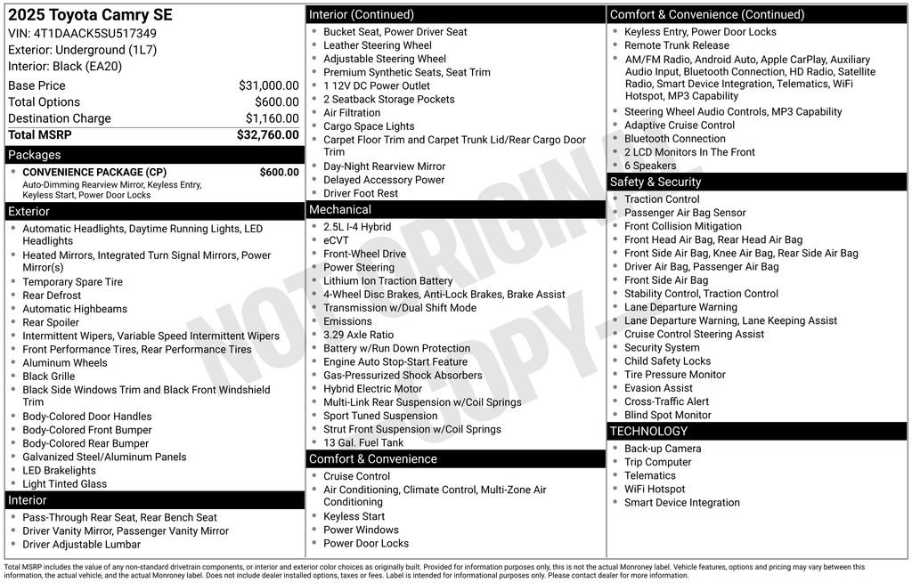 Used 2025 Toyota Camry SE w/ Convenience Package FWD image 2