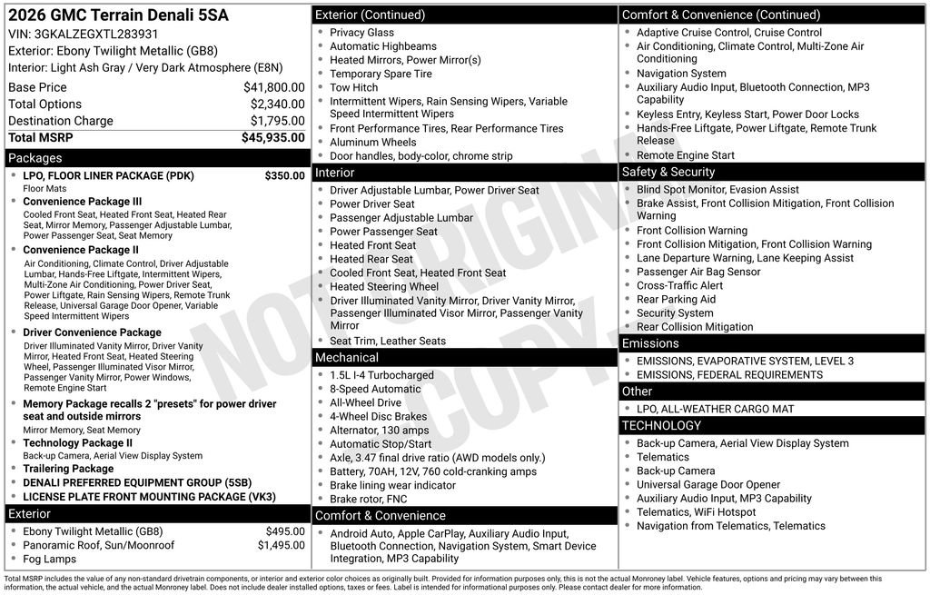 New 2026 GMC Terrain Denali w/ LPO, Floor Liner Package image 7