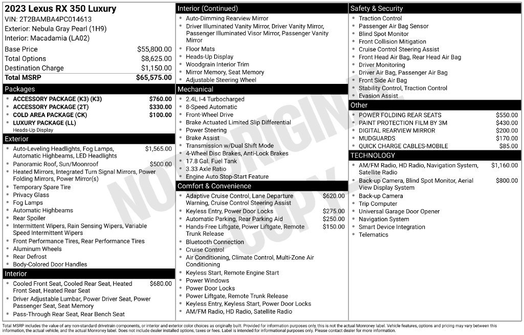 Used 2023 Lexus RX 350 FWD w/ Accessory Package (K3) image 45