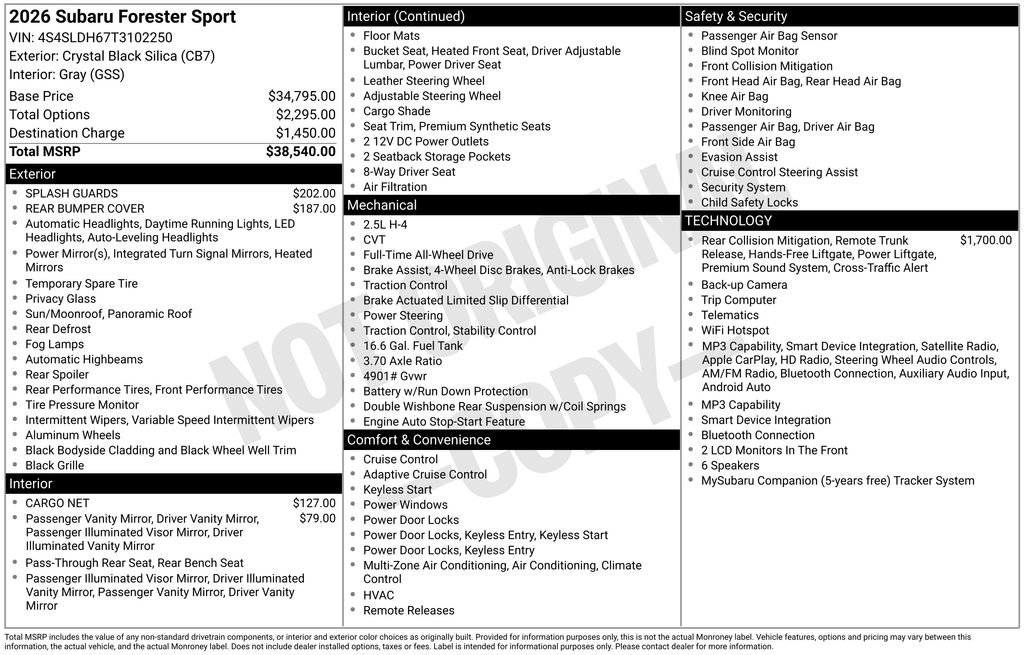 New 2026 Subaru Forester Sport AWD/4WD image 6