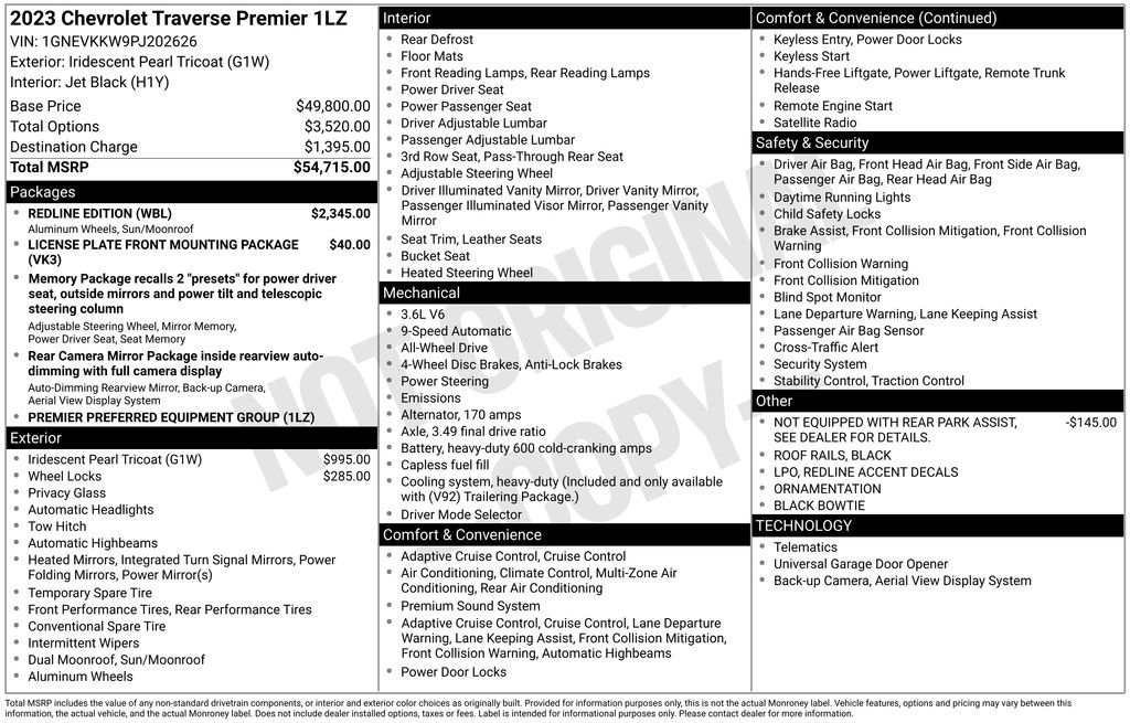 Used 2023 Chevrolet Traverse Premier w/ Redline Edition AWD/4WD image 48