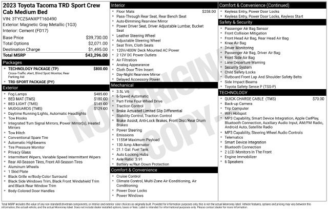 Used 2023 Toyota Tacoma TRD Sport w/ Technology Package AWD/4WD image 11
