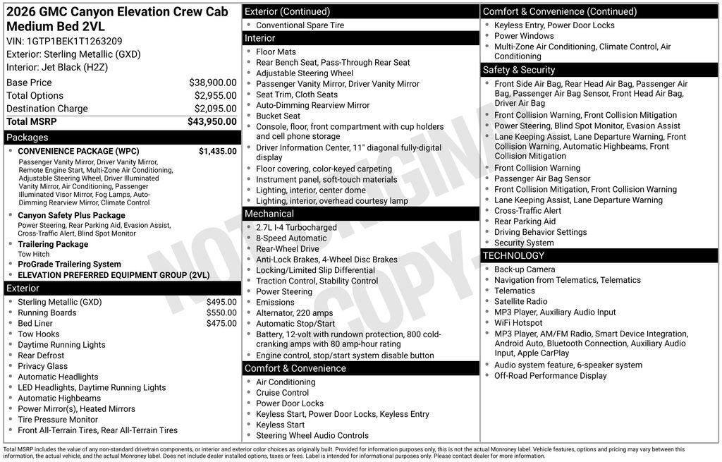 New 2026 GMC Canyon Elevation w/ Convenience Package RWD image 19