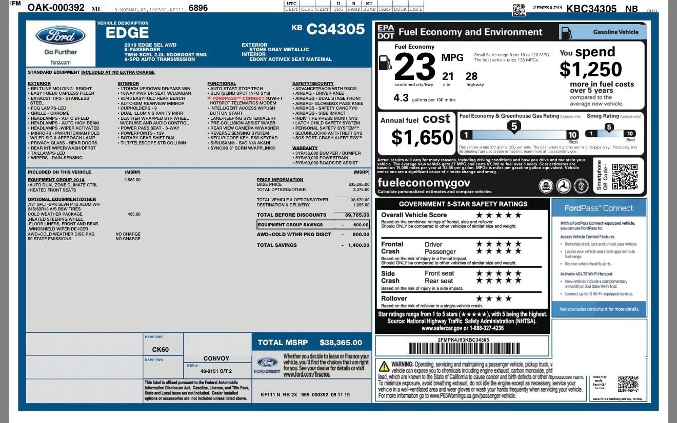 Used 2019 Ford Edge SEL w/ Equipment Group 201A image 38