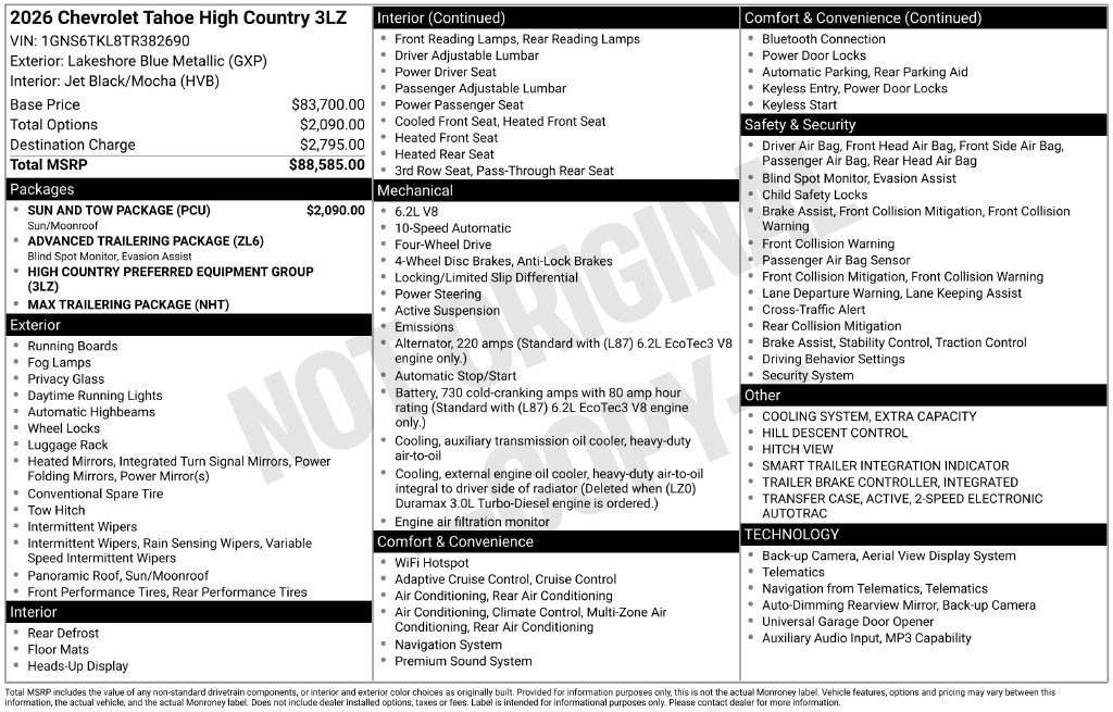 New 2026 Chevrolet Tahoe High Country w/ Sun And Tow Package AWD/4WD image 10