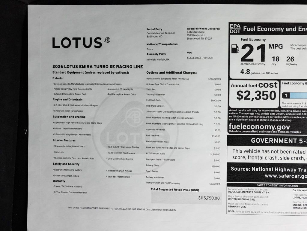 New 2026 Lotus Emira SE RWD image 60