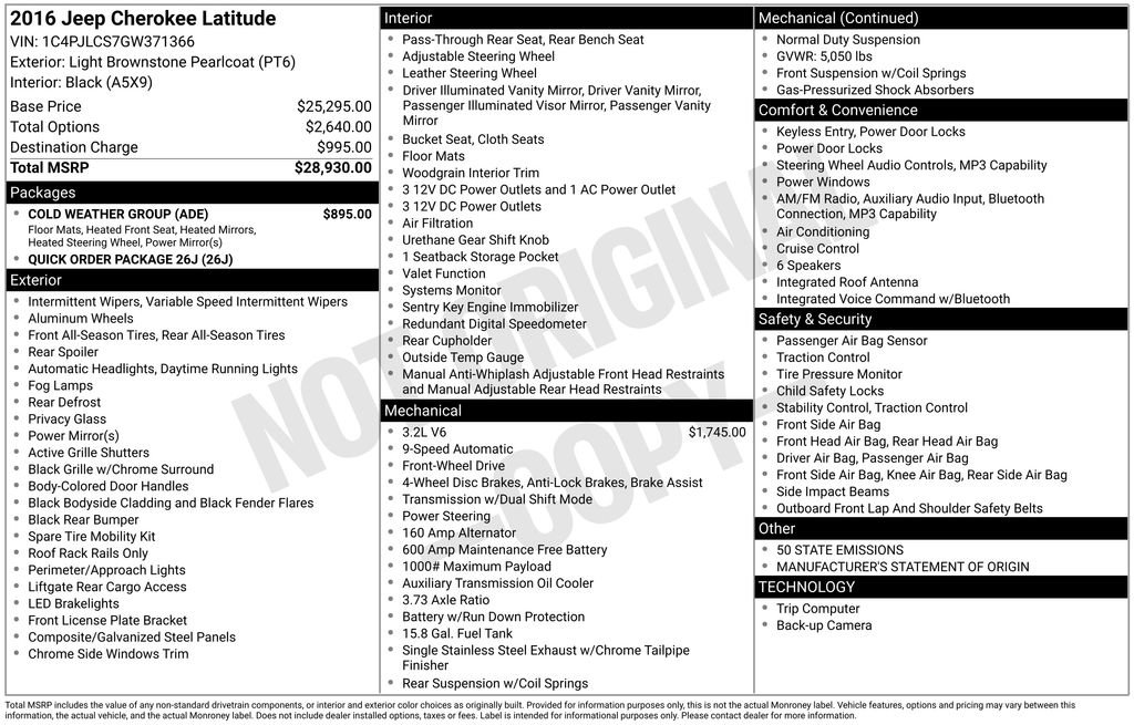 Certified 2016 Jeep Cherokee Latitude w/ Cold Weather Group FWD image 7