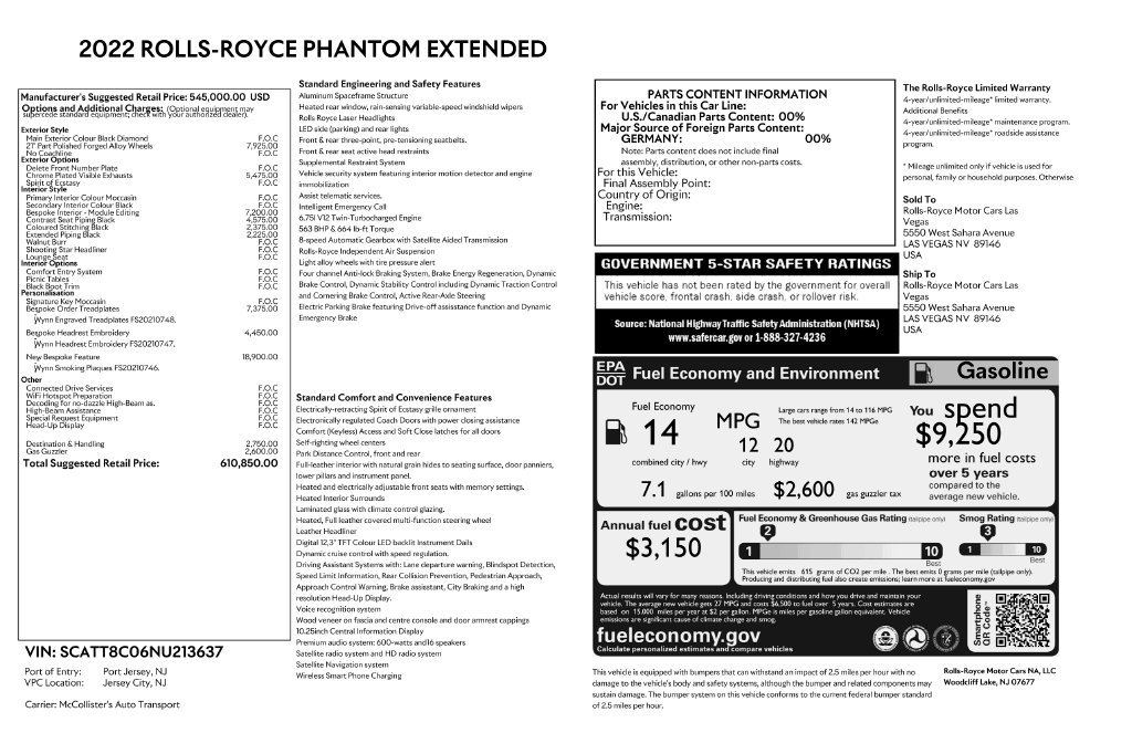 Certified 2022 Rolls-Royce Phantom Extended Wheelbase